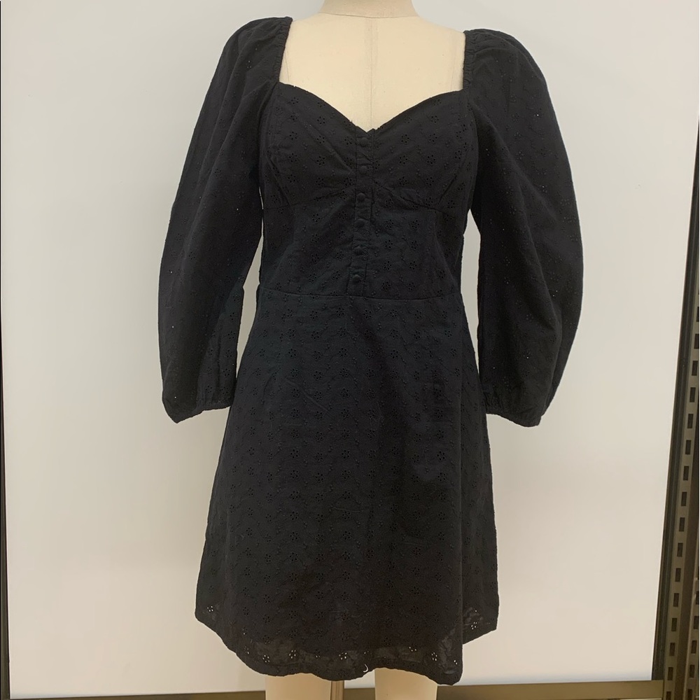 Black eyelet mini dress